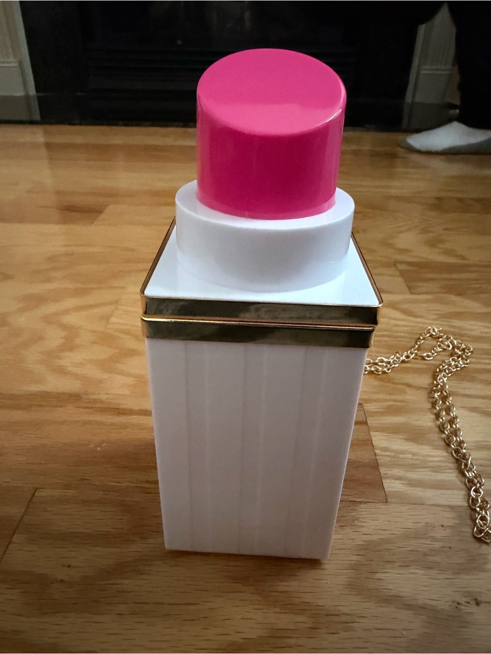 White and Hot Pink Novelty Clutch with Gold Accents and Cross body strap